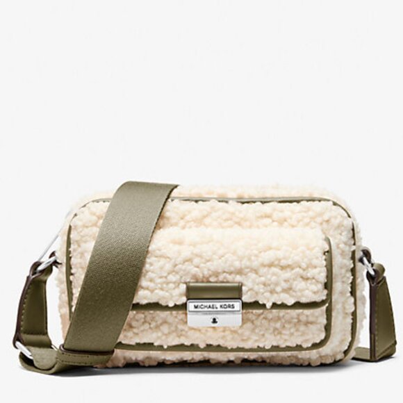 $139 NWT Michael Kors Small Faux ShearlingCamera Crossbody Bag